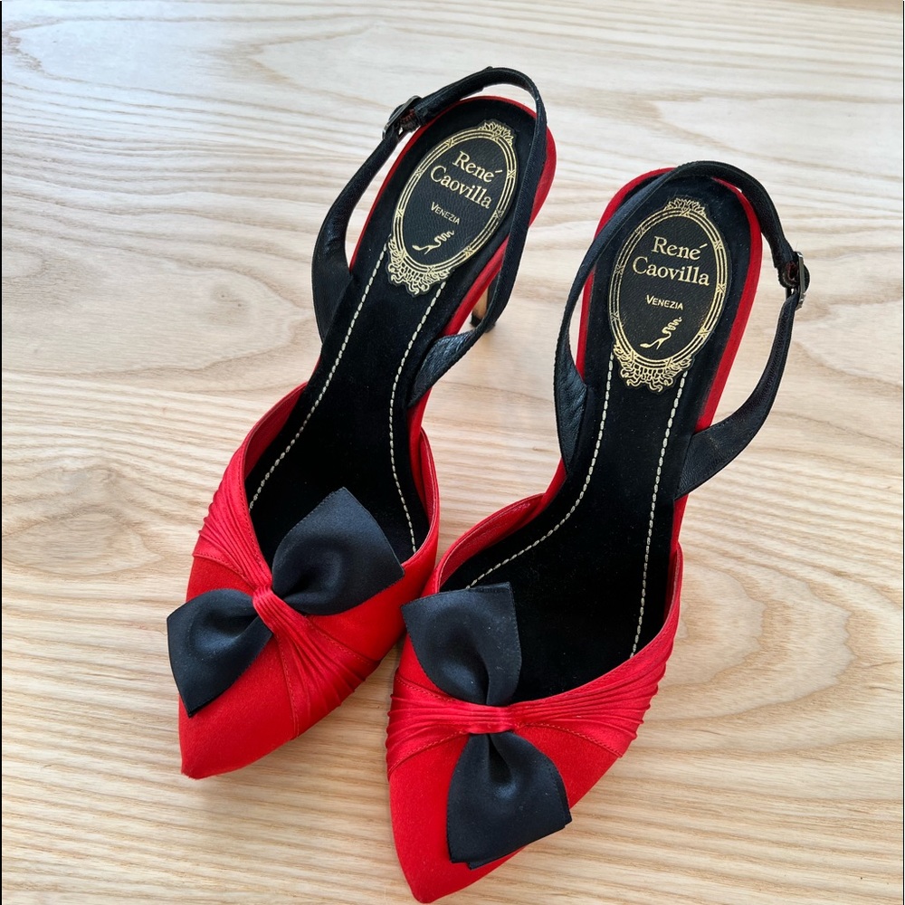 Rene Caovilla Red and Black satin shoes